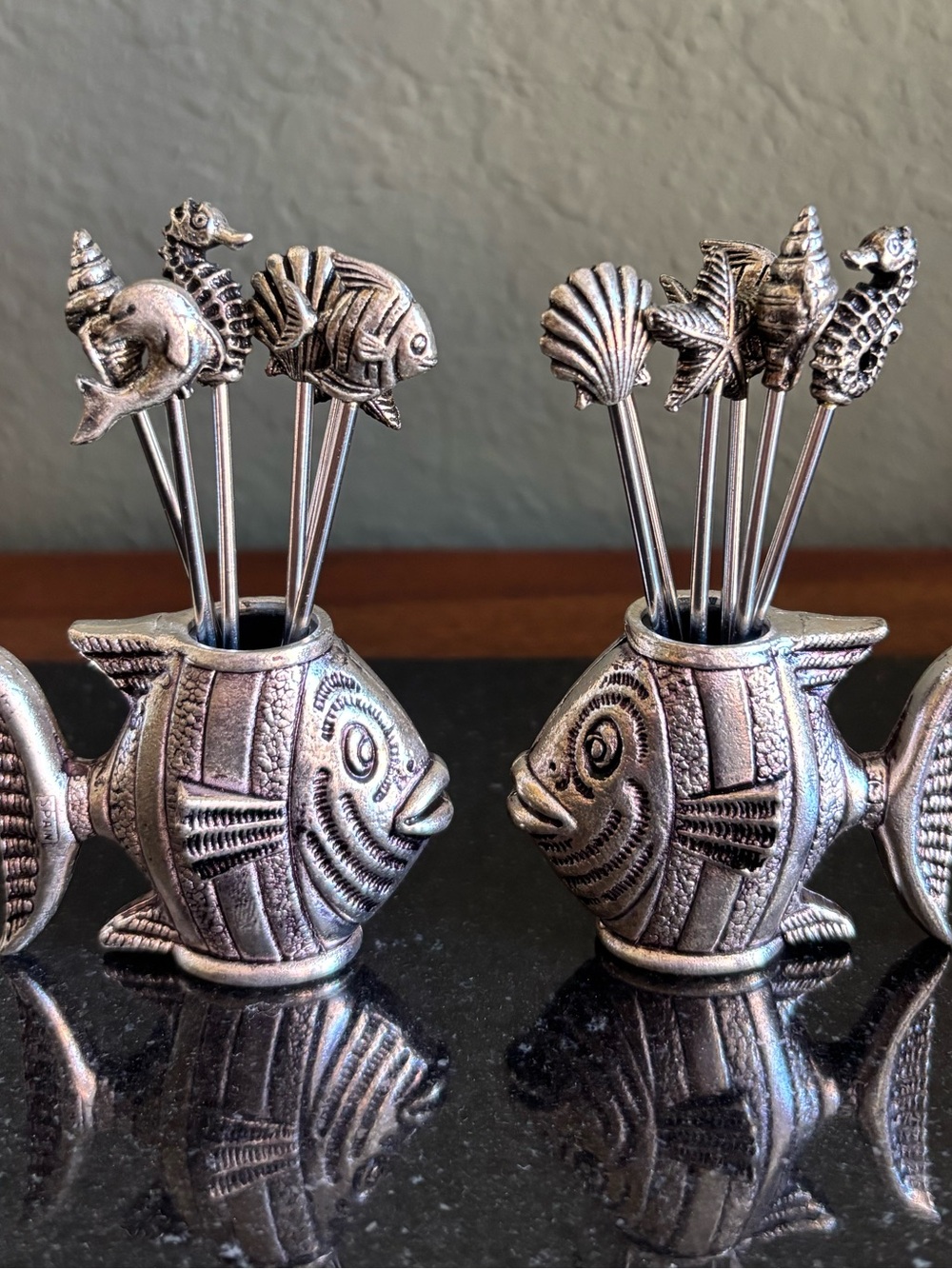 Vintage Ocean-Themed Metal Hors d'oeuvres Picks, silver plated 1 Set